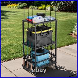 10 Pole Fishing Rod Holder Fishing Rack Cart Organizer with Wheels for Garage