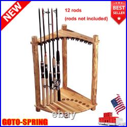 12 Fishing Rod Storage Rack Corner Holder Standing Stand With Soft Clip Adjustable