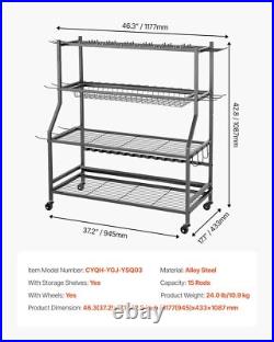 15 Pole Fishing Rod Holder Fishing Rack Cart Organizer with Wheels for Garage 15 Pole Fishing Rod Holder Fishing Rack Cart Organizer with Wheels for Garage