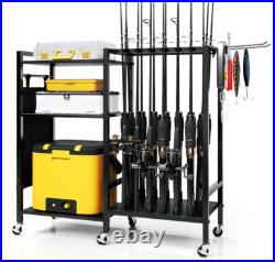16-Rod Fishing Rod Holder for Garage, Fishing Pole Rack Cart Fit All Fishing Rod 16-Rod Fishing Rod Holder for Garage, Fishing Pole Rack Cart Fit All Fishing Rod