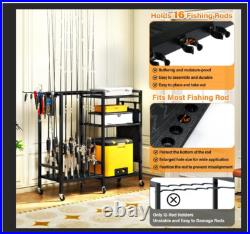16-Rod Fishing Rod Holder for Garage, Fishing Pole Rack Cart Fit All Fishing Rod 16-Rod Fishing Rod Holder for Garage, Fishing Pole Rack Cart Fit All Fishing Rod