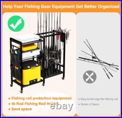 16-Rod Fishing Rod Holder for Garage, Fishing Pole Rack Cart Fit All Fishing Rod 16-Rod Fishing Rod Holder for Garage, Fishing Pole Rack Cart Fit All Fishing Rod