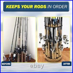 24-Rod Fishing Rod Holder 360° Rotating Built-in Spooler 14.75x37.75 Light
