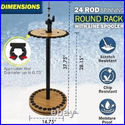 24-Rod Fishing Rod Holder 360° Rotating Built-in Spooler 14.75x37.75 Light