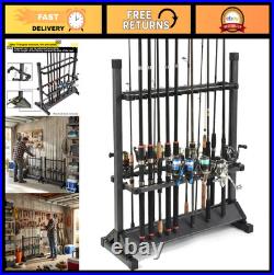 24-Rod Fishing Rod Holder Rack, Rustproof Aluminum Storage Organizer with 360° W