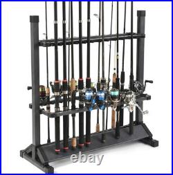 24-Rod Fishing Rod Holder Rack, Rustproof Aluminum Storage Organizer with 360° W