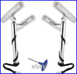2Pcs Dual Fishing Rod Holder Double Angle Adjustable Pole Holder Stainless Steel