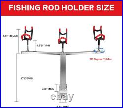 3 Head, 360° Adjustable Aluminum PVC Coated Boat Fishing Holder, Pontoon Boat
