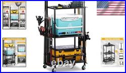3-Layer Fishing Pole Rack for Indoor & Garage Height Adjustable for 10 Rods