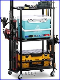 3-Layer Fishing Pole Rack for Indoor & Garage Height Adjustable for 10 Rods