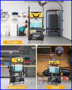 3-Layer Fishing Pole Rack for Indoor & Garage Height Adjustable for 10 Rods
