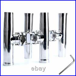 4 PCS Stainless Tournament Style Clamp on Fishing Rod Holder for Rails 1-1/4