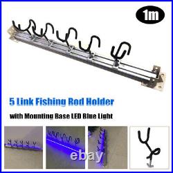 5 Link Deck-Mount Adjustable Fishing Rod Holders withMounting Base LED Blue Light