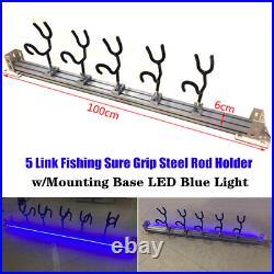 5 Link Removable Fishing Rod Holders withMounting Base LED Blue Light Deck-Mount