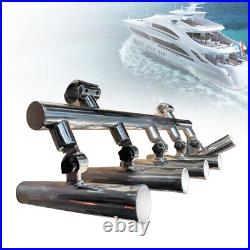 5-Rod Boat Fishing Rod Holder Stainless 2 Clamp on 1''-1-1/4'' Rod Base T Top
