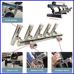 5-Rod Boat Fishing Rod Holder Stainless Steel 2 Clamp for Rail 1''-1-1/4'' Rod