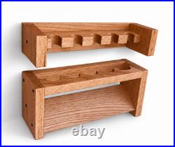 5 Rod Fishing Pole Holder Solid Oak Wall Rack Lakehouse Garage