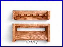 5 Rod Fishing Pole Holder Solid Oak Wall Rack Lakehouse Garage