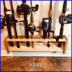 5 Rod Fishing Pole Holder Solid Oak Wall Rack Lakehouse Garage