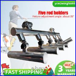 5 Rod Holder Fishing Console Boat T Top Rocket Launcher Stainless Steel 2Clamp