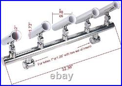 5 Tube Adjustable Stainless Boat Fishing Rod Holder Clamp for Rail 1 or 1-1/4