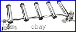 5 Tube Adjustable Stainless Rod Holders with Moving Rail on Mounting Bracket