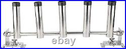 5 Tube Adjustable Stainless Rod Holders with Moving Rail on Mounting Bracket