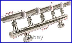 5 Tube Boat Fishing Rod Holder Stainless Steel Rocket Launcher Rail 1 to 1-1/4