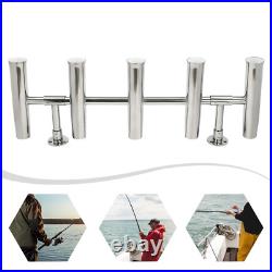 5-Tube Marine Boat Fishing Rod Holder Stainless Steel Silver Adjustable Degree