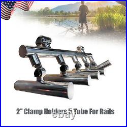 5 Tube Rod Holder 2 Clamp for Rails Stainless Steel Fishing Rod Base Adjustable