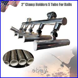 5 Tube Rod Holder 2 Clamp for Rails Stainless Steel Fishing Rod Base Adjustable