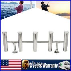 5 Tubes Marine Boat Fishing Rod Holder Stainless Steel Silver Adjustable Degree