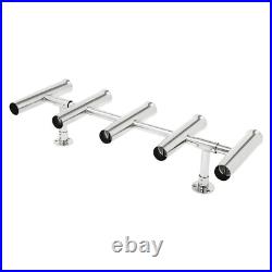 5 Tubes Marine Boat Fishing Rod Holder Stainless Steel Silver Adjustable Degree