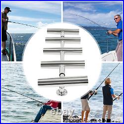5 Tubes Marine Boat Fishing Rod Holder Stainless Steel Silver Adjustable Degree