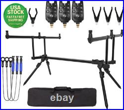 Adjustable Retractable Carp Fishing Rod Holder with 3 Bite Alarms and Bait