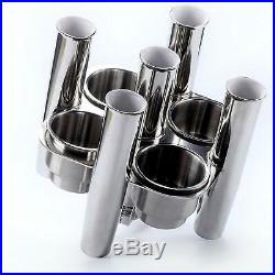 Ajustable Stainless Collector Cluster 5 Fishing Rod Holders with 4 Cup Holders