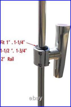 Aluminum Fishing Rod Holder for Boat Clamp on 1-1/4 to 2 Rail Angle Adjustment