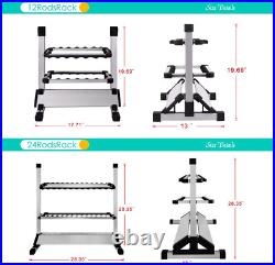 Aluminum Fishing Rod Rack Holds 24 Rods, Perfect for Garage or Home Storage