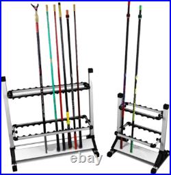 Aluminum Fishing Rod Rack Holds 24 Rods, Perfect for Garage or Home Storage