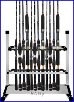 Aluminum Fishing Rod Rack Holds 24 Rods, Perfect for Garage or Home Storage