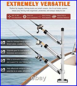 Aluminum Trolling Rod Holder Tree, 3 Rod Adjustable Boat Fishing Rod Holder 360°