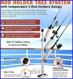 Aluminum Trolling Rod Holder Tree, 3 Rod Adjustable Boat Fishing Rod Holder 360°