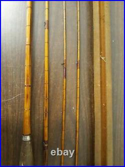 Antique 1800's Bamboo Fly Rod 4pc With Wooden Rod Holder