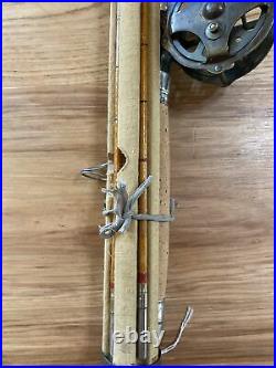Antique bamboo fly rod three piece with holder Sunnybrook reel extra tip