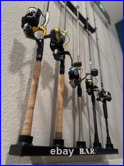 B. A. R. 5 Rod Aluminum Wall Mounted Fishing Rod Holder Black