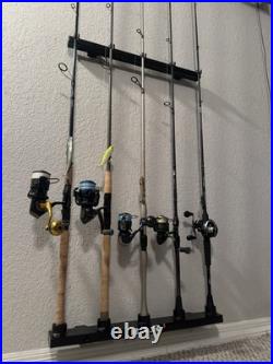 B. A. R. 5 Rod Aluminum Wall Mounted Fishing Rod Holder Black