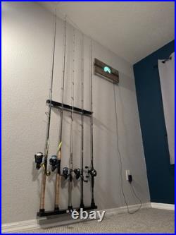 B. A. R. 5 Rod Aluminum Wall Mounted Fishing Rod Holder Black