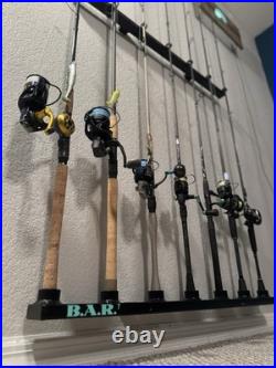 B. A. R. 7-Rod Aluminum Wall Mounted Fishing Rod Holder Rack Black