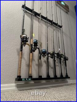 B. A. R. 7-Rod Aluminum Wall Mounted Fishing Rod Holder Rack Black