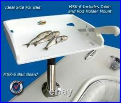Bait/Filet Table MSR Swivel Rod Holder Mount 14x 10 White Polymer MSK-6